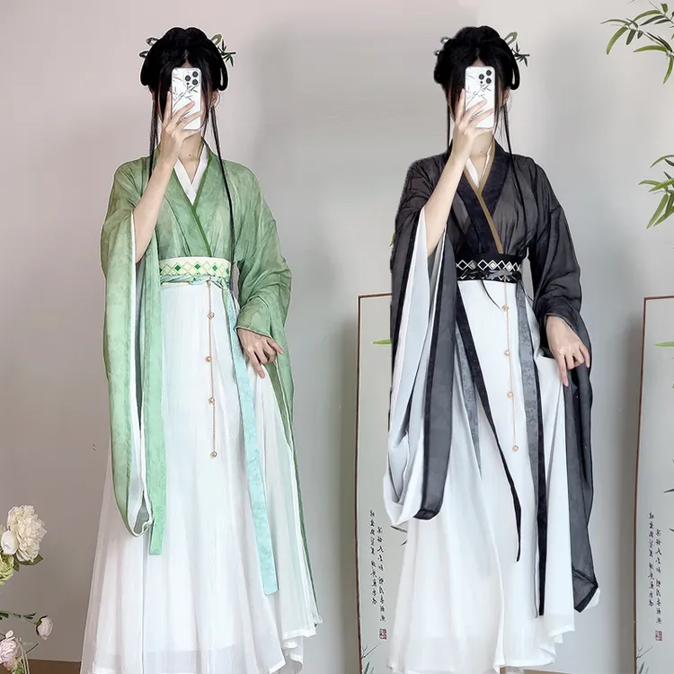 慕夏【素语】原创汉服女南北朝大袖襦交领广袖破裙显瘦日常套装