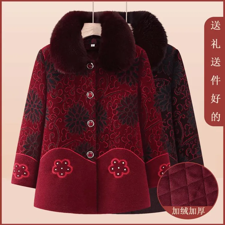 奶奶冬装加绒加厚大衣老年人女妈妈装冬季棉衣外套婆婆老太太棉袄
