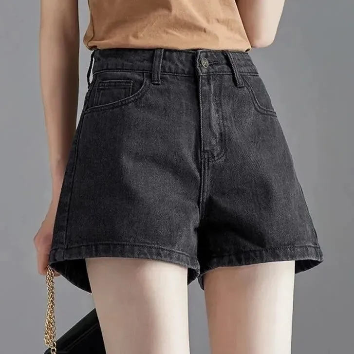 2025夏季薄款新款黑色牛仔短裤女高腰小个子宽松三分韩版阔腿裤