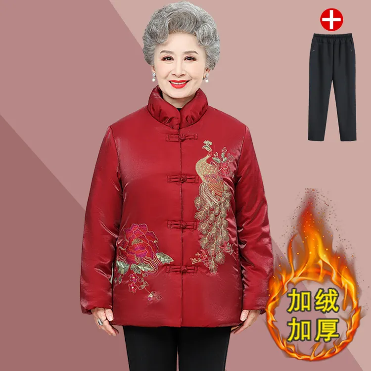 奶奶冬装外套女中老年人唐装棉袄喜庆妈妈婚宴装过寿老人太太棉服