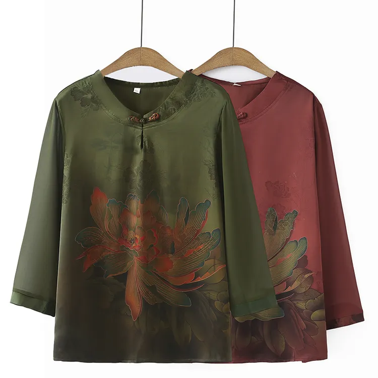 胖妈妈装夏季大码国风短袖T恤中老年人女装加肥加大200斤宽松上衣