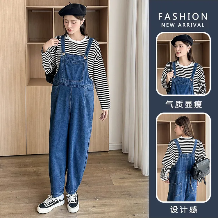 孕妇背带裤牛仔背带裤新款牛仔背带裤加大时尚简约