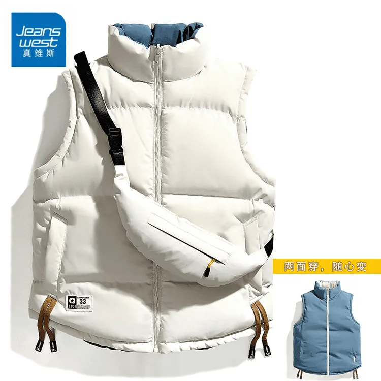 Jeanswest/真维斯马甲男士潮牌双面穿背心春秋季男款保暖外穿马夹