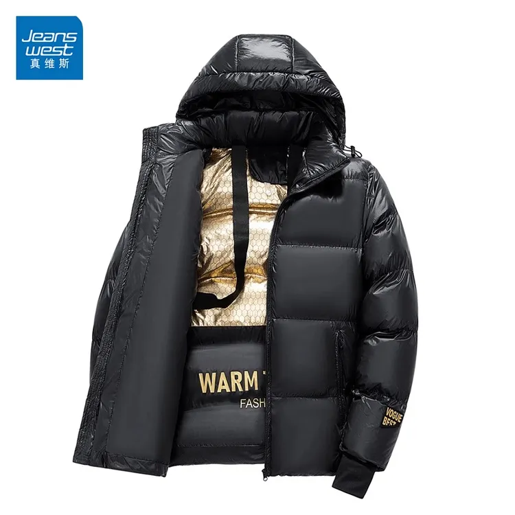 Jeanswest/真维斯冬季黑金棉服男款潮流休闲宽松加厚保暖连帽外套