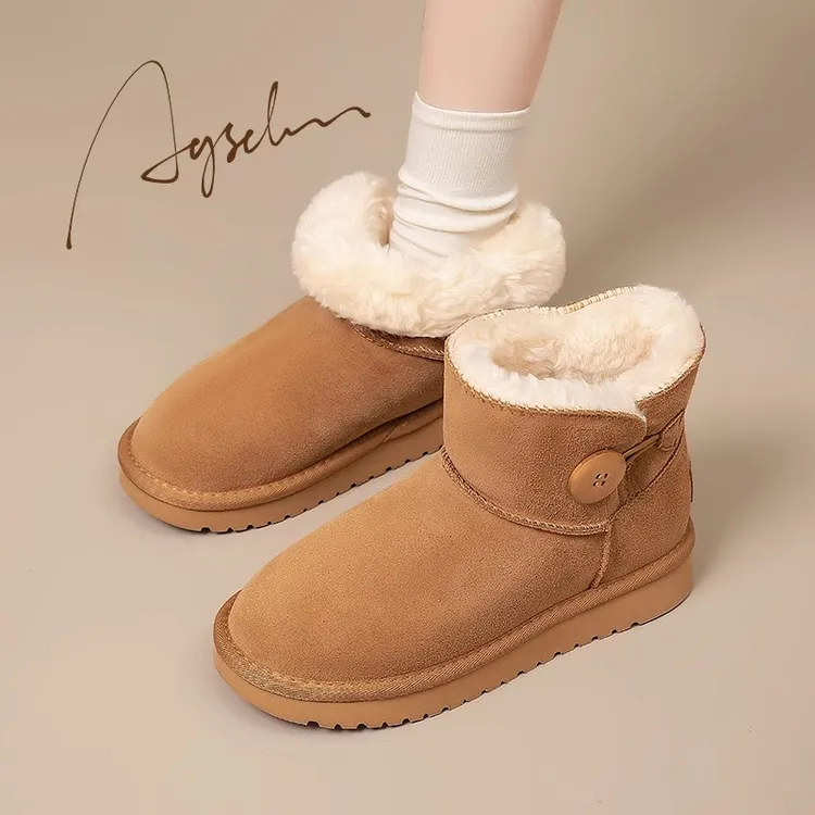 奥古狮登加绒雪地靴女款2025新款爆款冬季一脚蹬东北棉鞋短靴保暖