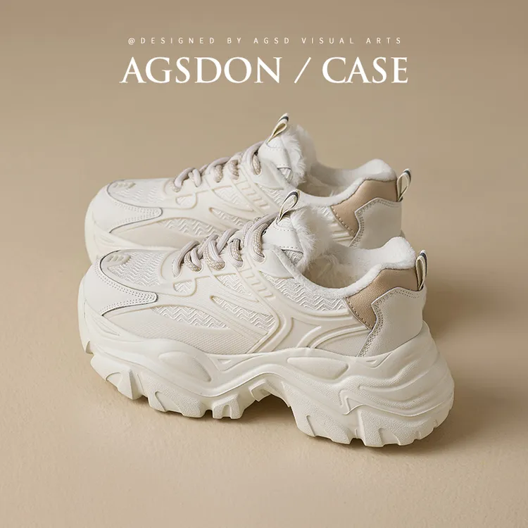 奥古狮登加绒厚底老爹鞋女2025新款冬季加厚棉鞋子休闲运动小白鞋