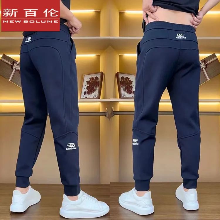 新百伦2025秋冬季新款时尚束脚休闲裤男修身显瘦潮流拼接运动卫裤