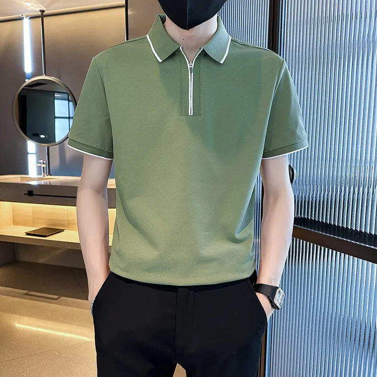 男士polo衫男短袖夏季半拉链撞色半袖t恤潮牌翻领痞帅夏装上衣服