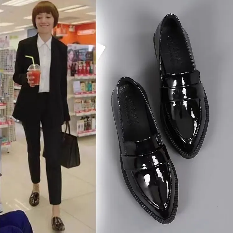 唐晶同款英伦风小皮鞋女春秋2025新款职业真皮百搭尖头粗跟单鞋女