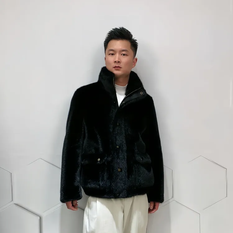 秋冬季立翻领男装保暖夹克男士新款轻奢休闲外套潮流男士皮毛一体