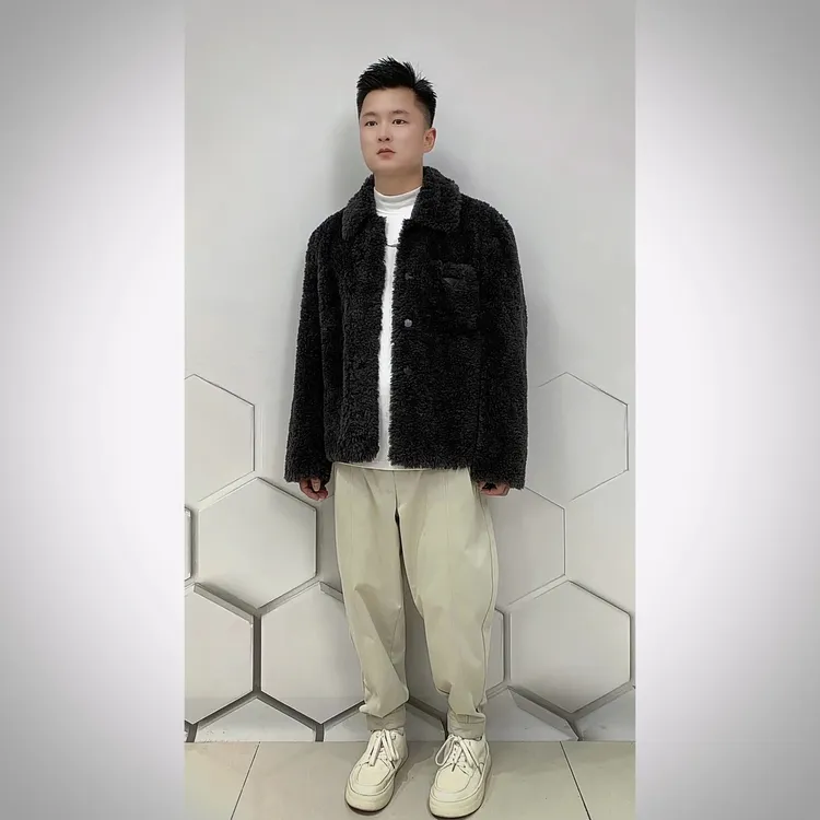 男士羊毛一体纯羊毛外套秋冬季新款大衣时尚简约潮牌潮流高端夹克