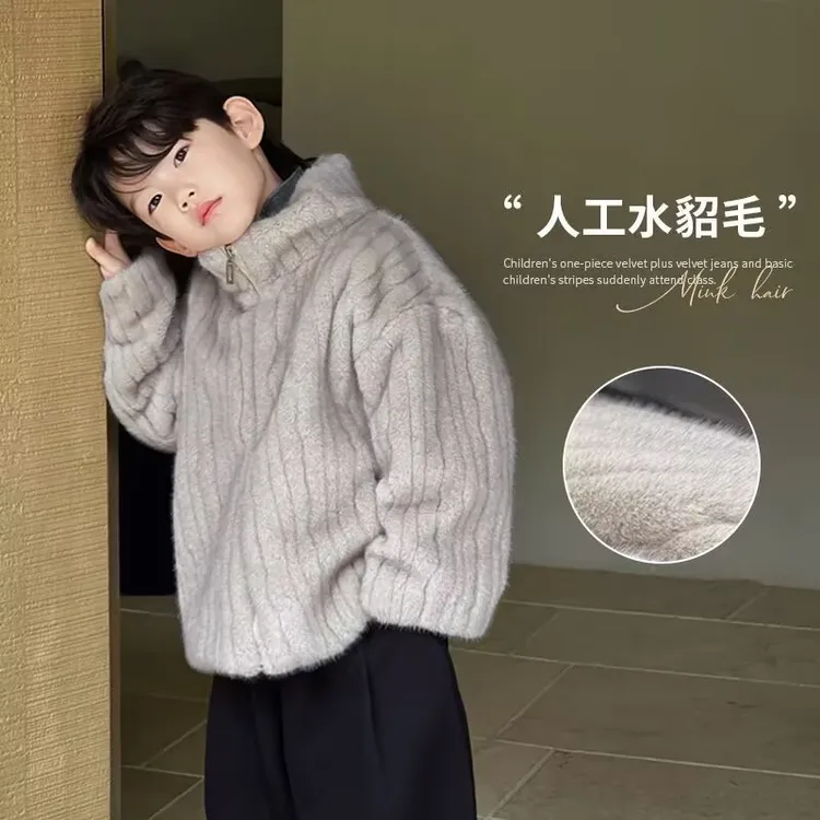 儿童冬季皮草外套男女童环保人造水貂毛宝宝宽松毛外套加厚保暖