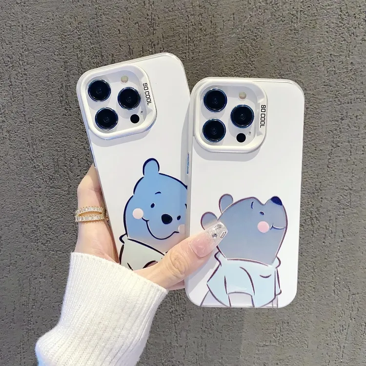 可爱卡通维尼熊架适用苹果16promax手机壳iPhone15简约防摔全包