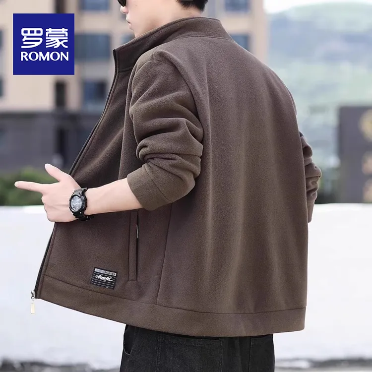 罗蒙男士摇粒绒外套春秋季潮流宽松休闲百搭拉链开衫立领卫衣男款