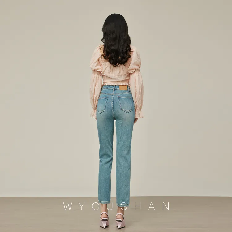 【王幼珊】直筒牛仔裤女高腰新款春秋季2025小个子九分烟管裤子1603