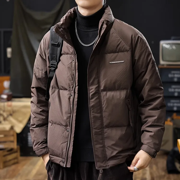 美式复古短款羽绒服男冬季新款90白鸭绒加厚保暖立领外套男款大码