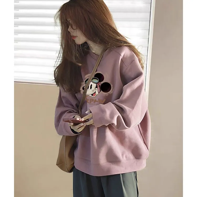 粉色美式复古卫衣女秋冬季2025新款oversize韩版宽松加绒宽松上衣