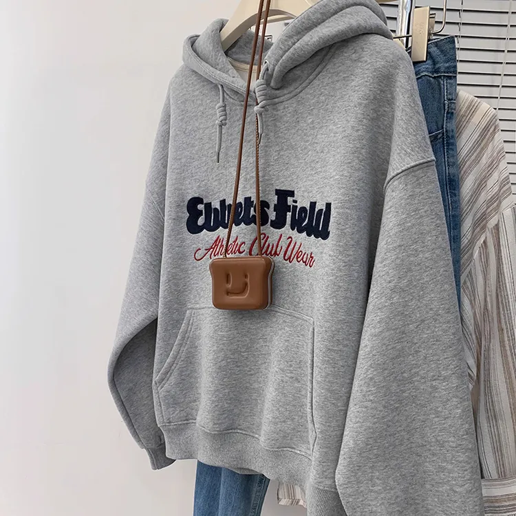 灰色连帽卫衣女春秋秋冬加绒加厚小个子正肩欧货漂亮2025新款爆款