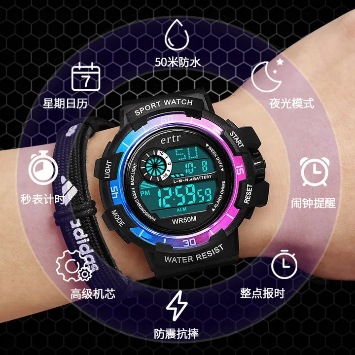 青少年手表中学生运动款户外跑步计时初中闹钟防水机械男童电子表