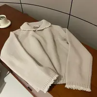 FUJIA STYLE新款气质休闲纯色简约花边毛衣Z091017