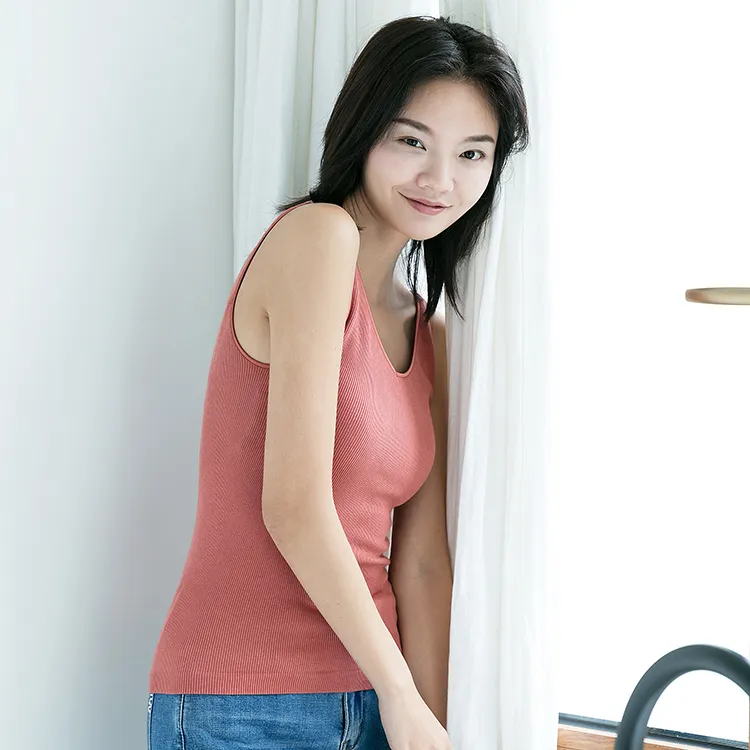 103055大V领毛圈绒无缝美背保暖修身女士打底衫针织吊带