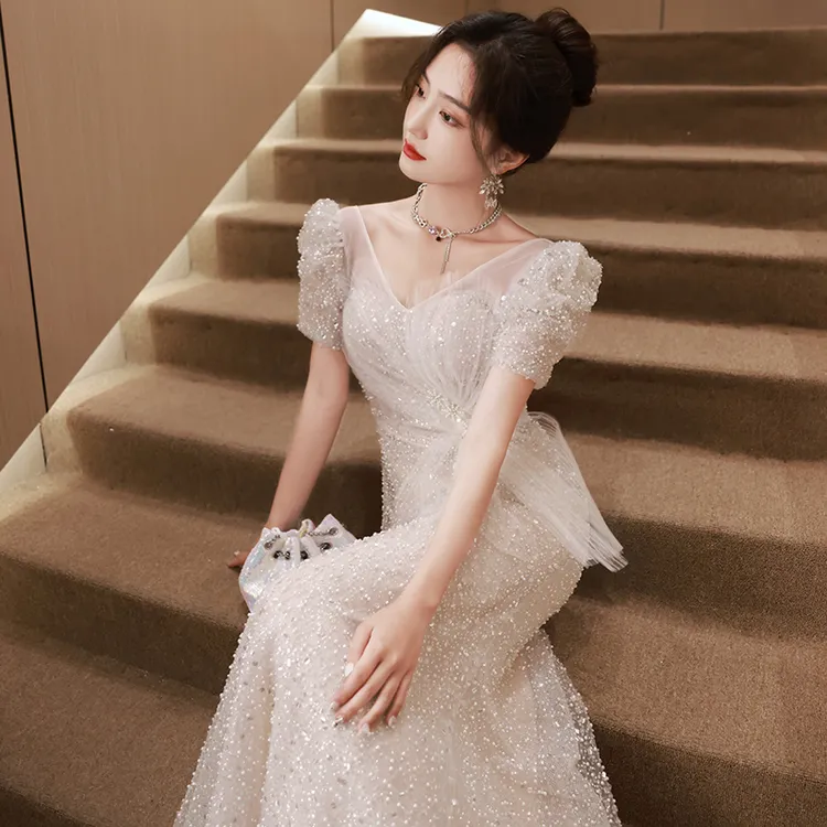 鱼尾晚礼服裙女2023新款高级感高端轻奢小众生日婚纱成人法式主持