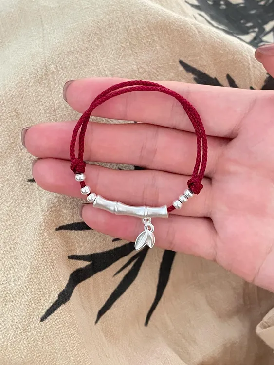 足银手链 足银手链足银竹节上岸女生本命年红绳节节高升可调节   