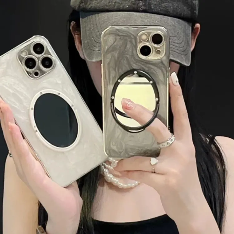 折叠感电镀水墨纹15苹果14promax手机壳镜子iPhone13全包12软11潮