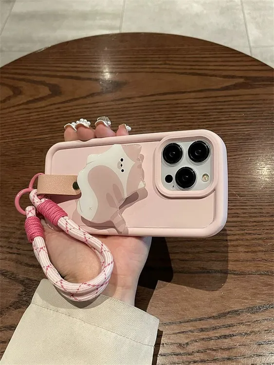 可爱猫咪支架适用iPhone15PROMAX手机壳新款14Pro苹果13软12纯色