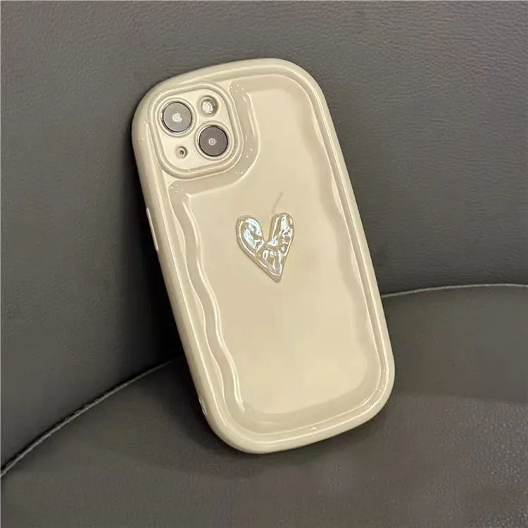 女款一颗褶皱爱心iPhone14/13promax手机壳苹果11/12/15全包xs/xr