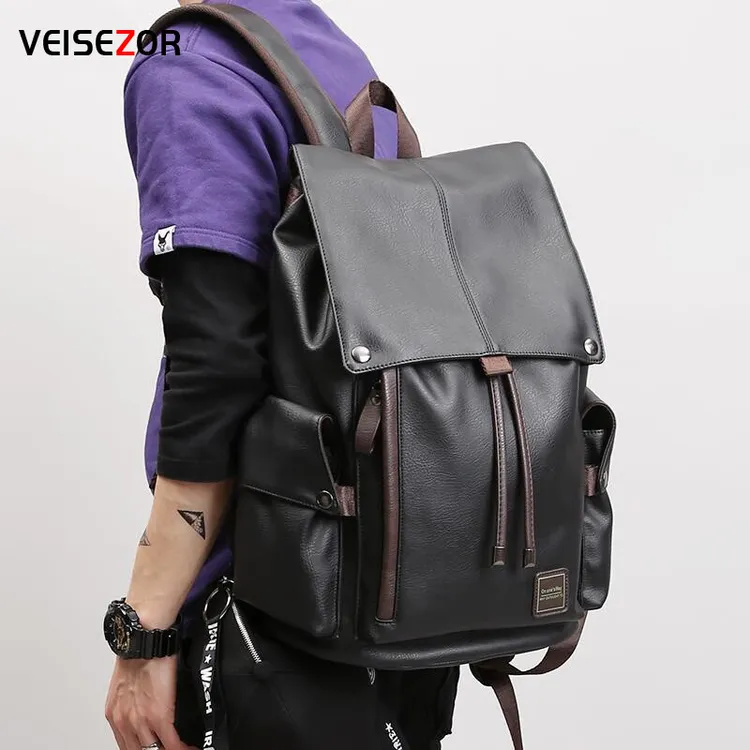 VEISEZOR/范思佐双肩包男时尚潮流复古背包休闲大学生书包电脑包