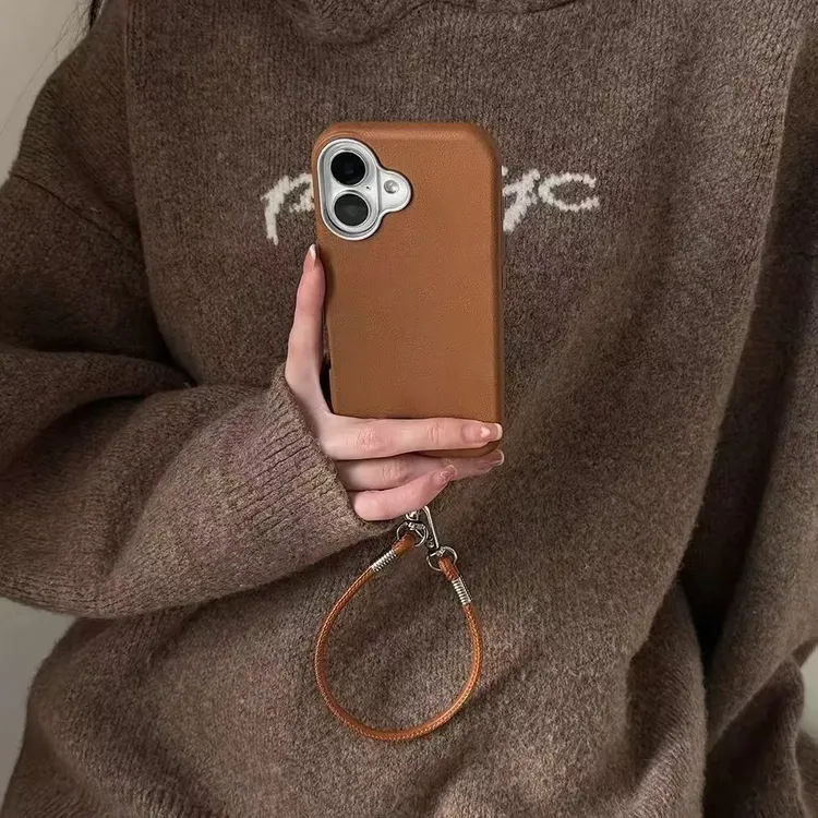 简约轻奢荔枝纹适用iPhone16纯色15promax苹果14手机壳13/12PRO软