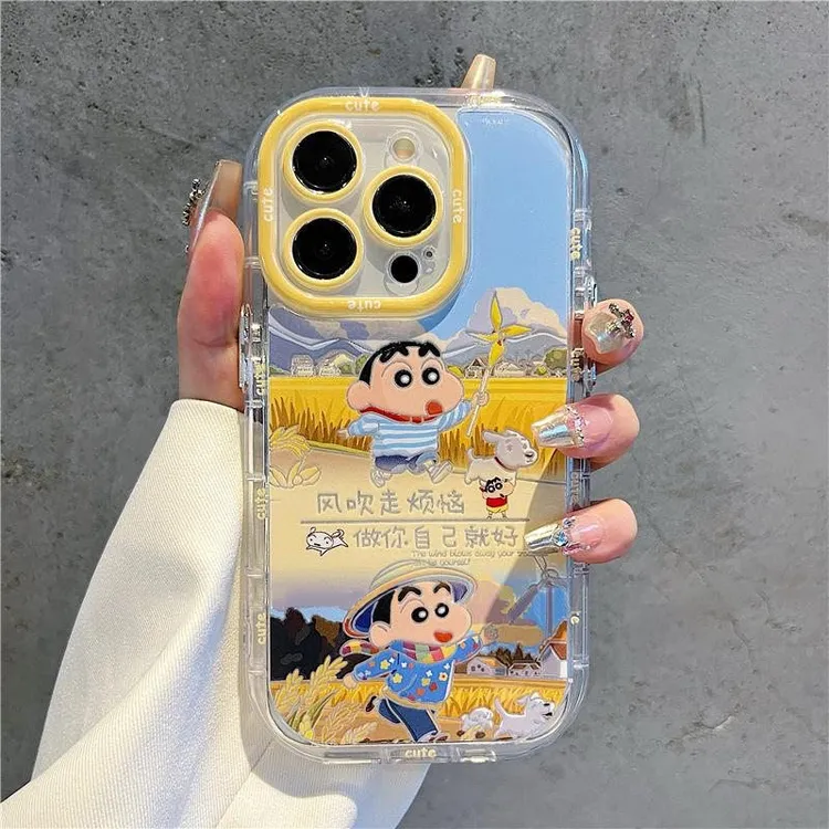 秋冬落叶小新适用苹果16/15手机壳iPhone14Promax全包13/12防摔11