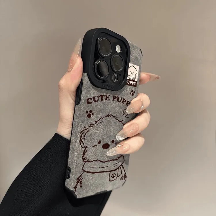 围巾小狗适用苹果16PRO手机壳XR可爱iPhone14Promax创意14卡通XR