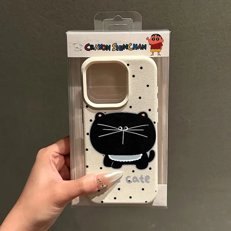 波点大脸猫适用iphone14/16手机壳苹果15PROMAX荔枝纹12创意