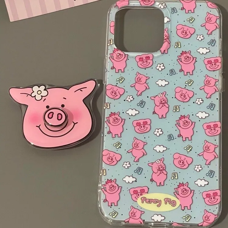 满屏玛莎猪适用iPhone16/15猪鼻子支架手机壳卡通14/13/12双层IMD