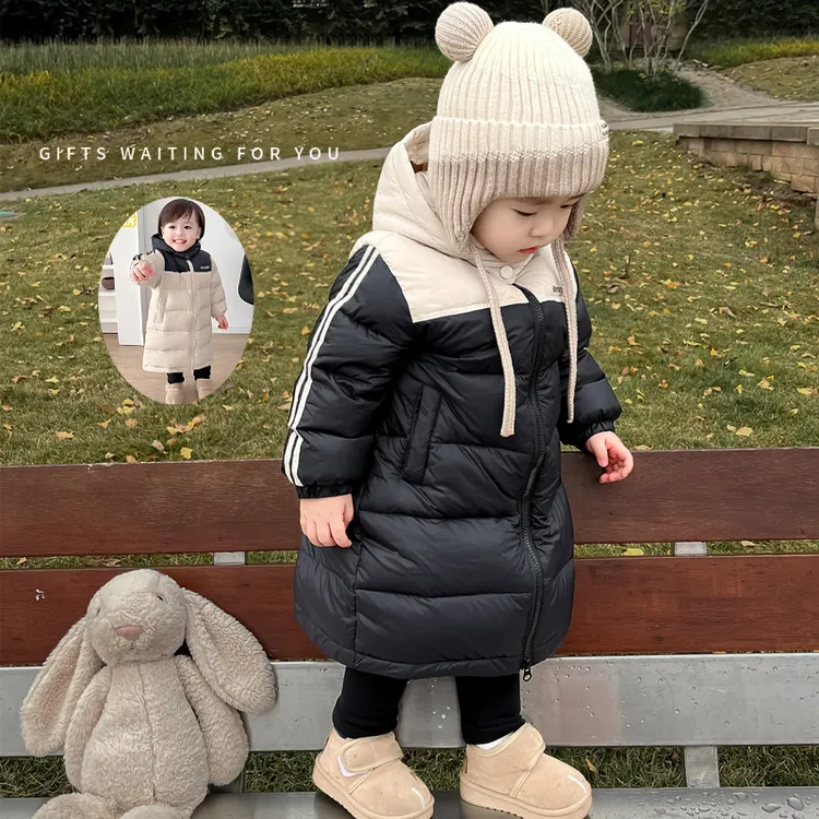儿童加厚中性款男童女童宝宝加厚加长羽绒服外套过膝长款冬季外穿