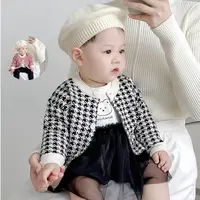 宝宝开衫毛衣2025春秋新款儿童婴儿衣服千鸟格针织开衫男女童外套