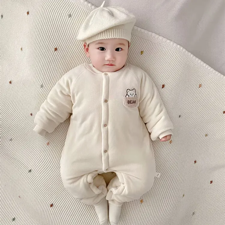 婴儿衣服冬季加厚加绒男女宝宝保暖婴幼儿奥粒绒新生无骨连体衣