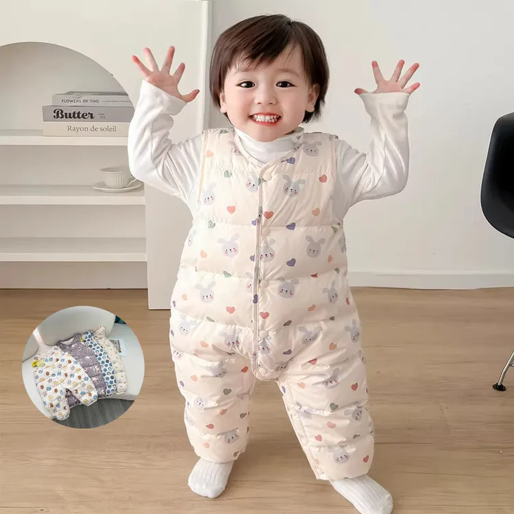 清仓婴儿无袖羽绒服连体衣加厚婴幼儿男女宝宝保暖爬服连身衣冬季