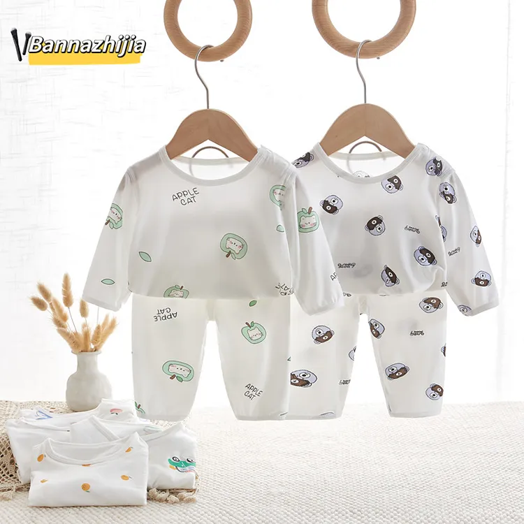 2024新款春夏薄款婴儿无骨圆领空调房睡衣分体套装男女宝宝二件套