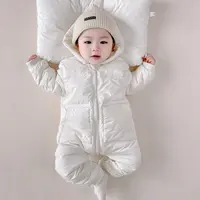 宝宝带帽外穿白鸭绒婴儿加厚羽绒连体衣男女宝宝羽绒服婴幼儿爬服