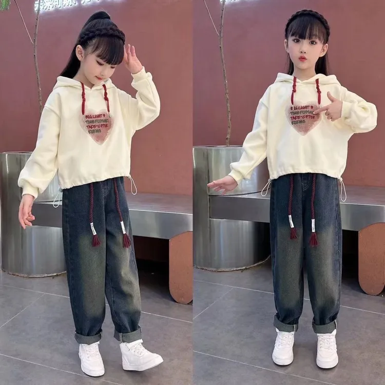 女童春秋季长袖连帽卫衣宽松套装2024新款洋气韩版中大儿童两件套