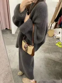 加厚时尚气质仿貂绒水毛毛毛衣两件套成套搭配温柔系减龄套装裙