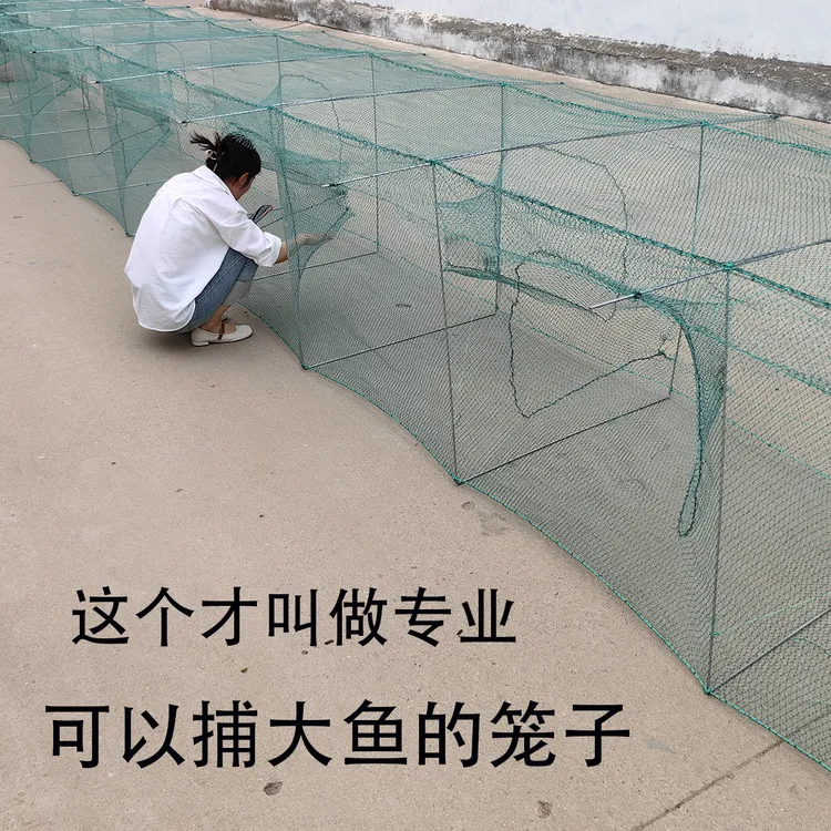 8-50米大号鱼网鱼笼虾笼折叠有结网黄鳝泥鳅笼加厚加粗网笼加密网