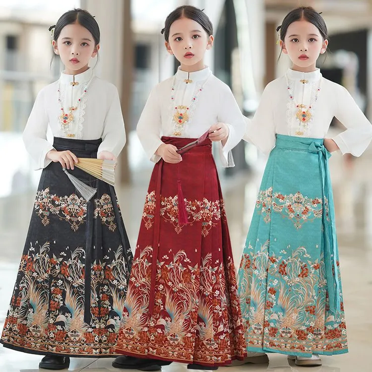 女童马面裙女孩马面裙汉服明制马面裙女童中国风改良马面裙春秋款