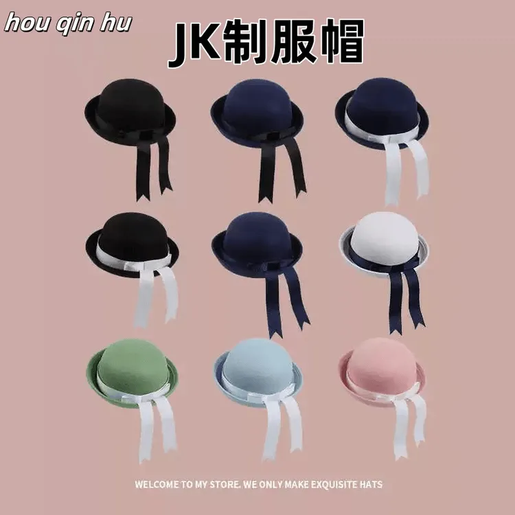 【清新校园风】日系二次元jk小圆帽大头围女学生百搭蝴蝶结飘带礼帽