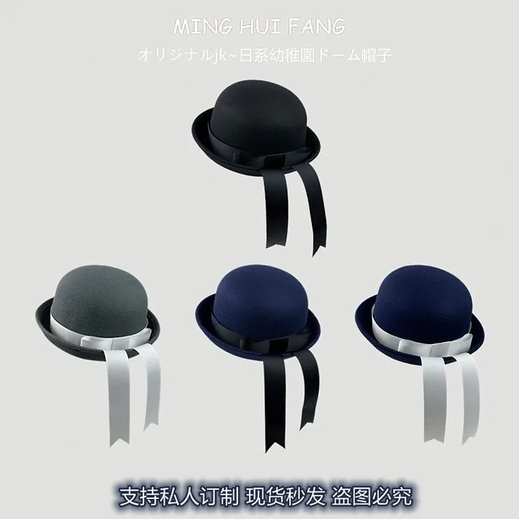 日本jk小圆帽校供感手作百搭制服帽毛呢学院风蝴蝶结飘带海军制服