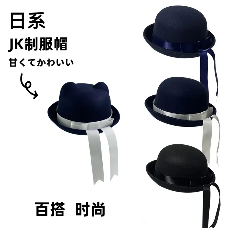 日系拍照二次元手作jk制服帽海军帽学院风蝴蝶结飘带水手帽子可爱