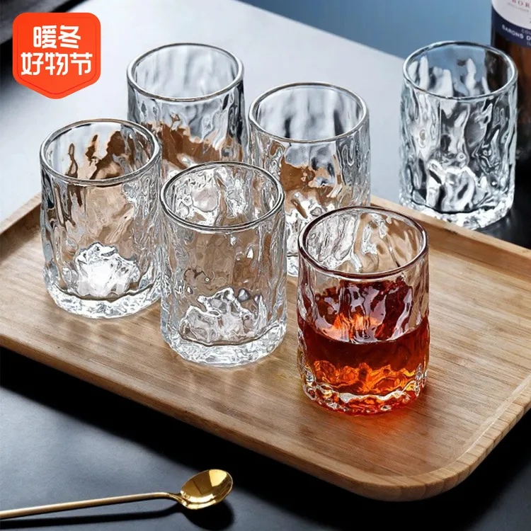 新店2.5包邮网红冰川纹玻璃杯个性轻奢简约欧式茶水杯家用创意
